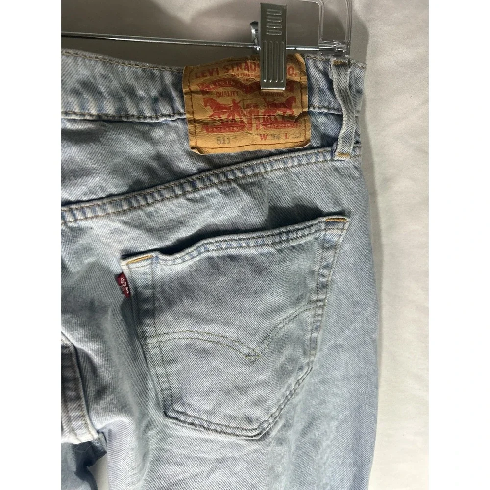 Levi's 511 Men's Jeans 34x32 Light Wash Distressed‎ Ripped Slim Fit Denim